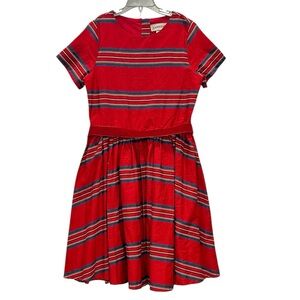 Lands End Striped Nautical Dress Size 12 Red A Line 100% Cotton Preppy